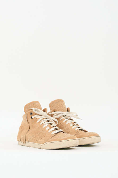 Bottega Veneta Beige Suede Fringe Intrecciato  Sneaker