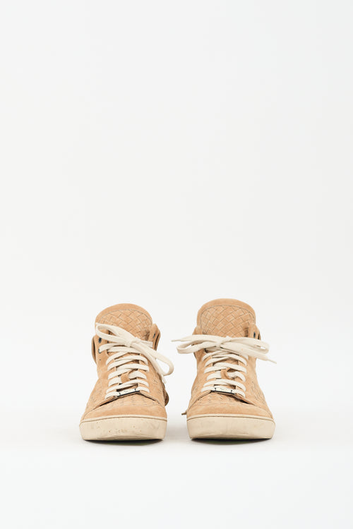 Bottega Veneta Beige Suede Fringe Intrecciato  Sneaker