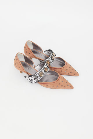 Bottega Veneta Brown Suede 
Silver Embellished Mule