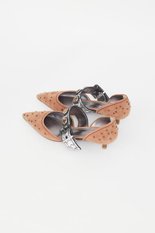 Bottega Veneta Brown Suede 
Silver Embellished Mule