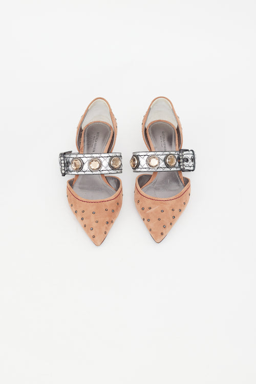 Bottega Veneta Brown Suede 
Silver Embellished Mule