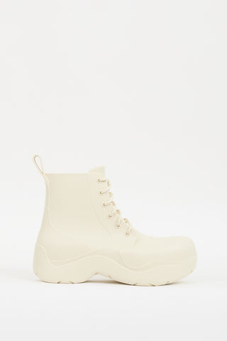 Bottega Veneta Cream Rubber Puddle Lace Up Ankle Boot