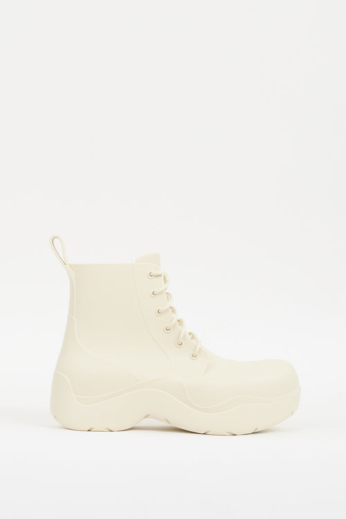 Bottega Veneta Cream Rubber Puddle Lace Up Ankle Boot