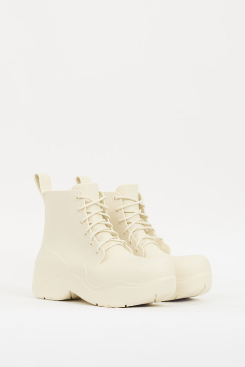 Bottega Veneta Cream Rubber Puddle Lace Up Ankle Boot