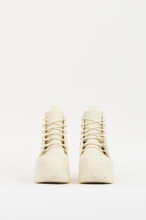 Bottega Veneta Cream Rubber Puddle Lace Up Ankle Boot