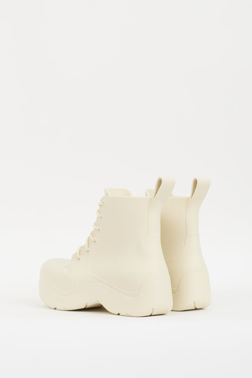 Bottega Veneta Cream Rubber Puddle Lace Up Ankle Boot