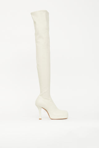 Bottega Veneta Cream Leather The Bold Thigh High Boot