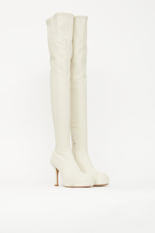 Bottega Veneta Cream Leather The Bold Thigh High Boot