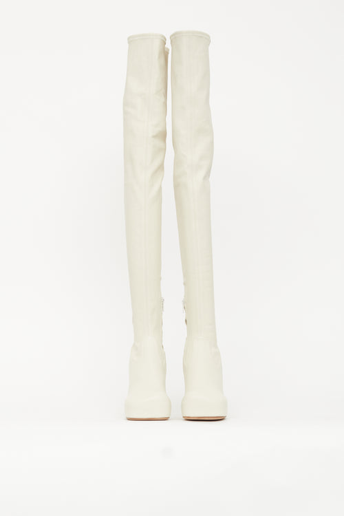 Bottega Veneta Cream Leather The Bold Thigh High Boot