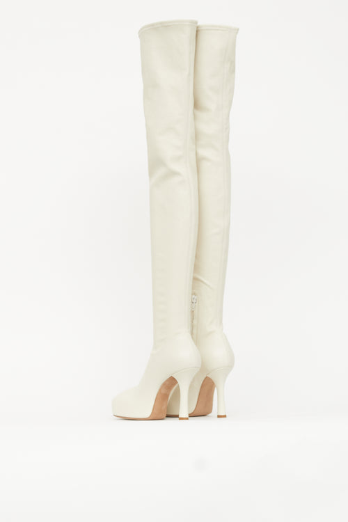 Bottega Veneta Cream Leather The Bold Thigh High Boot