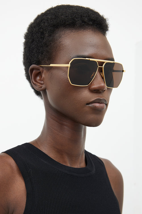 Bottega Veneta Gold BV1012S Aviator Sunglasses