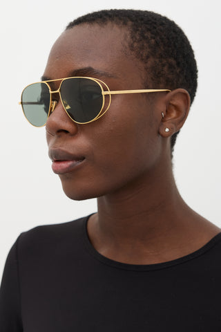 Bottega Veneta Gold BV1344S Round Aviator Sunglasses