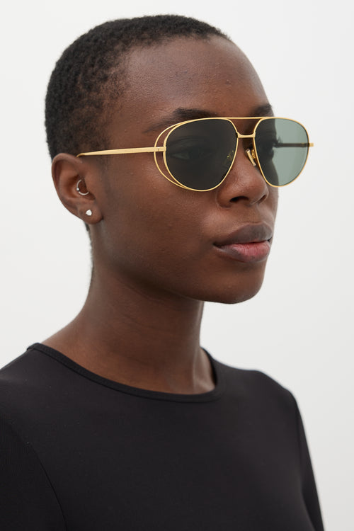 Bottega Veneta Gold BV1344S Round Aviator Sunglasses