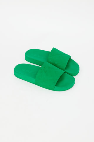 Bottega Veneta Green Rubber Quilted Slide