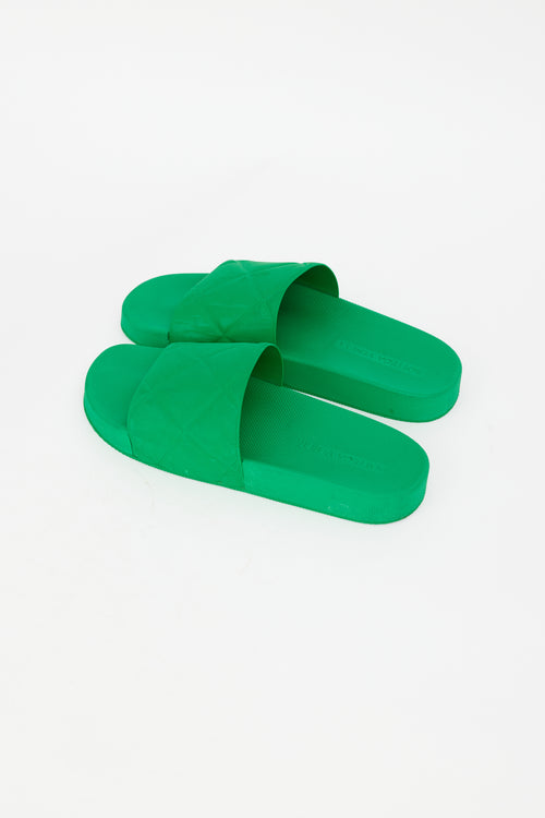 Bottega Veneta Green Rubber Quilted Slide