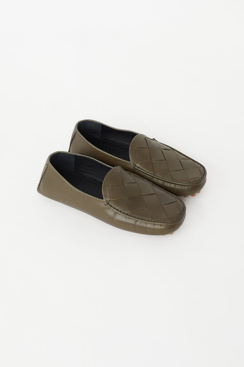 Bottega Veneta Khaki Green Intrecciato Driving Loafer