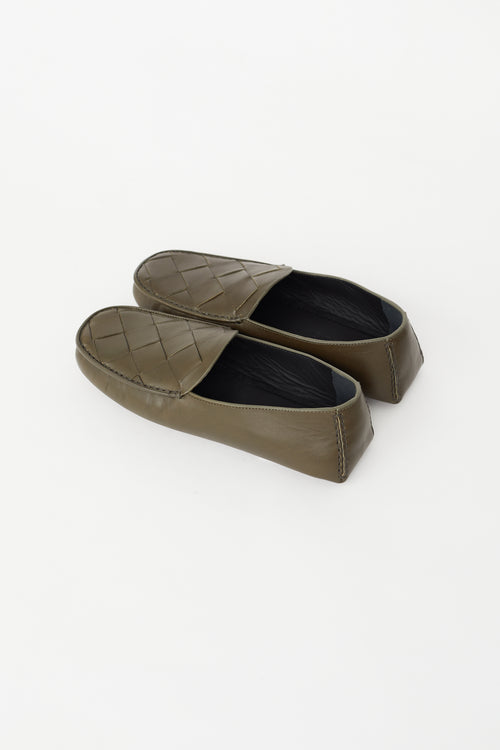 Bottega Veneta Khaki Green Intrecciato Driving Loafer