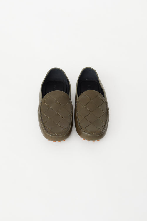 Bottega Veneta Khaki Green Intrecciato Driving Loafer