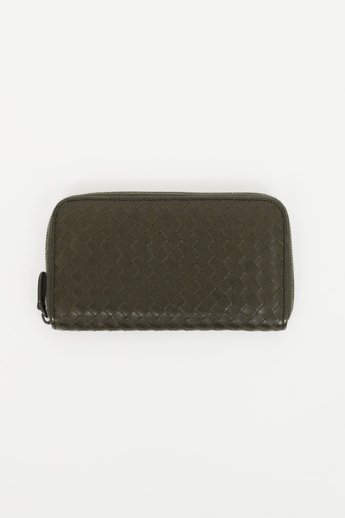 Bottega Veneta Khaki Green Intrecciato Zip Wallet