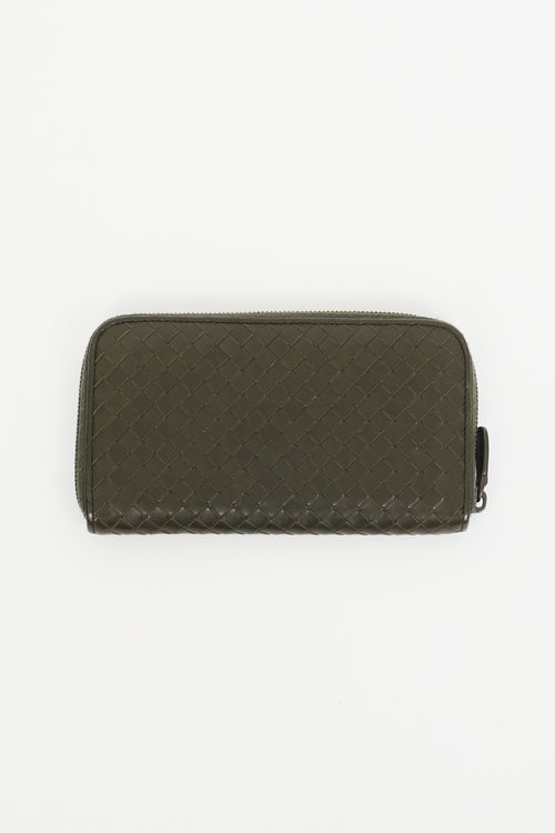 Bottega Veneta Khaki Green Intrecciato Zip Wallet