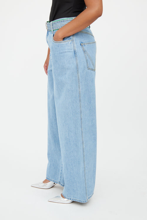 Bottega Veneta Blue Light Wash Denim Wide Leg Jeans