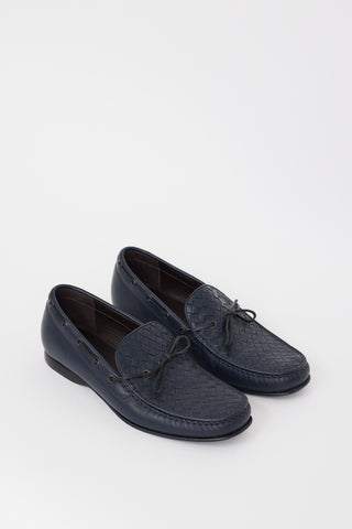 Bottega Veneta Navy Leather Intrecciato Loafer