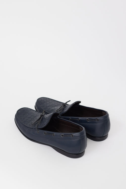 Bottega Veneta Navy Leather Intrecciato Loafer