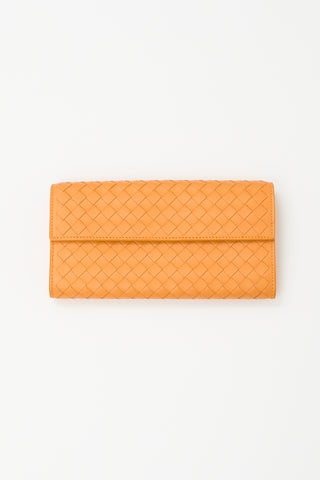 Bottega Veneta Orange Intrecciato Leather Long Flap Wallet