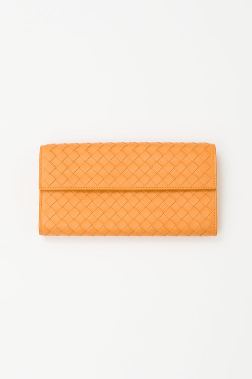 Bottega Veneta Orange Intrecciato Leather Long Flap Wallet