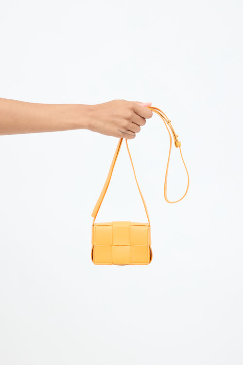 Bottega Veneta Orange Leather Intreccio Mini Cassette Bag