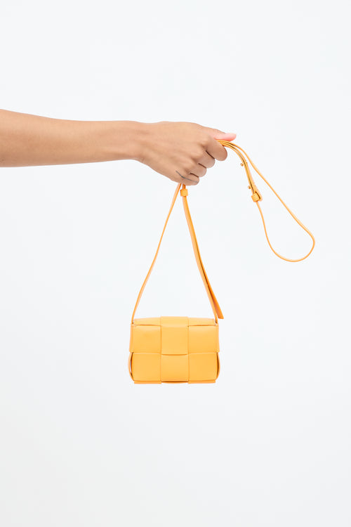 Bottega Veneta Orange Leather Intreccio Mini Cassette Bag