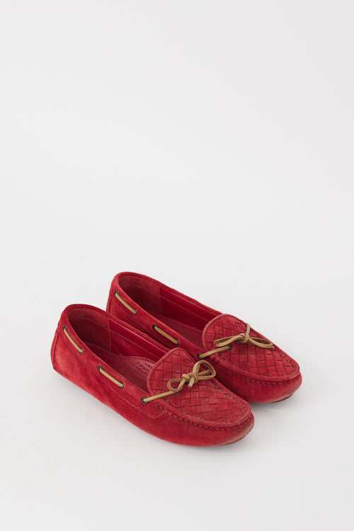 Bottega Veneta Red Suede Intrecciato Loafer