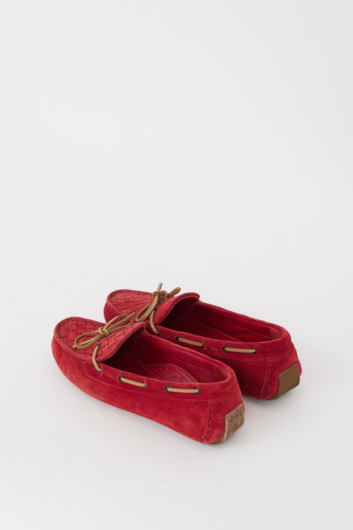 Bottega Veneta Red Suede Intrecciato Loafer