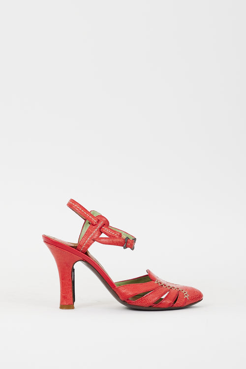 Bottega Veneta Red Textured Leather Caged Heel