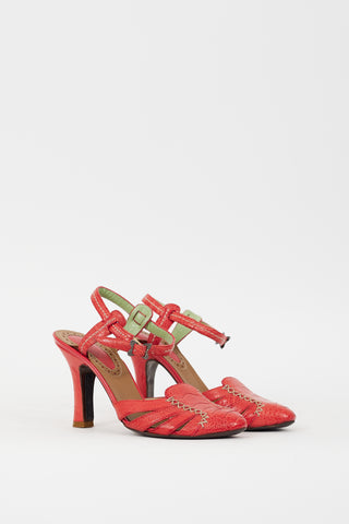 Bottega Veneta Red Textured Leather Caged Heel