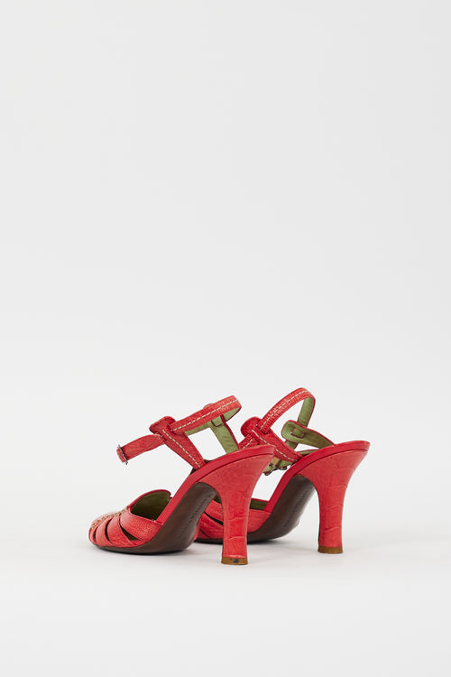 Bottega Veneta Red Textured Leather Caged Heel