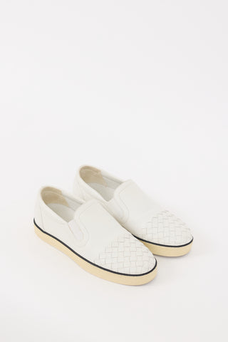 Bottega Veneta White Leather Intrecciato Slip On Sneaker