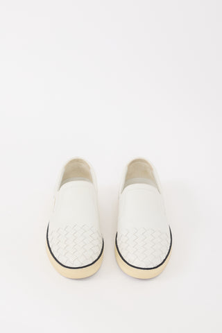 Bottega Veneta White Leather Intrecciato Slip On Sneaker