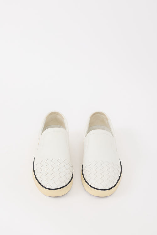 Bottega Veneta White Leather Intrecciato Slip On Sneaker