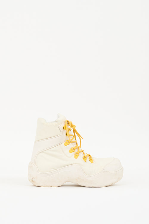 Bottega Veneta White 
Yellow Puddle Bomber Boot