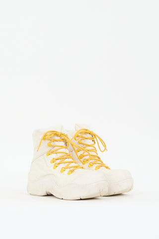 Bottega Veneta White 
Yellow Puddle Bomber Boot