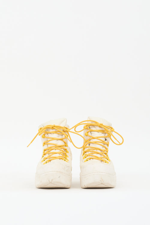 Bottega Veneta White 
Yellow Puddle Bomber Boot