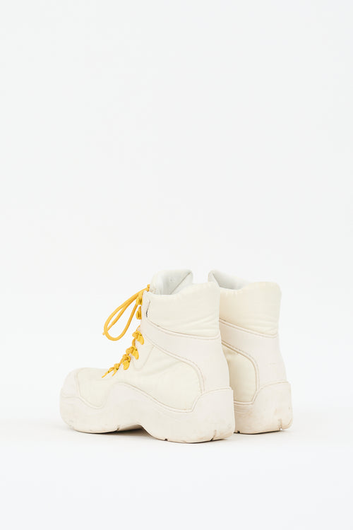 Bottega Veneta White 
Yellow Puddle Bomber Boot