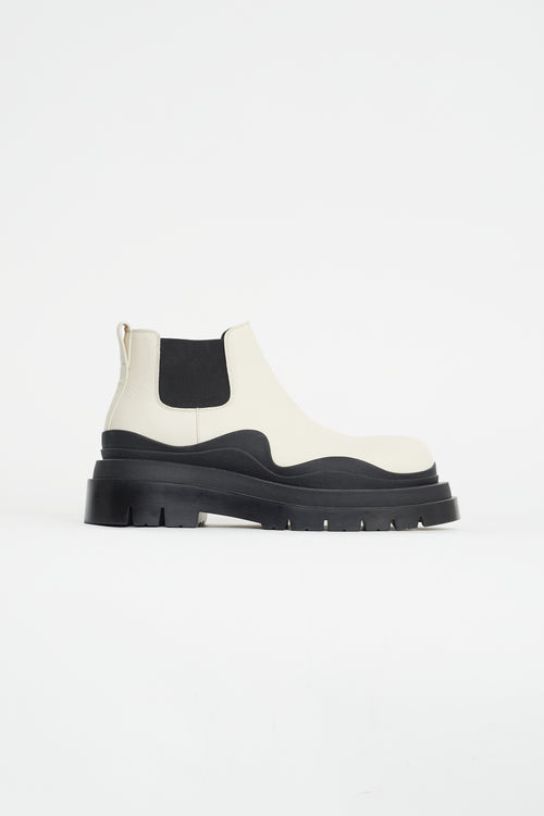 Bottega Veneta Cream 
Black Leather Platform Chelsea Boot