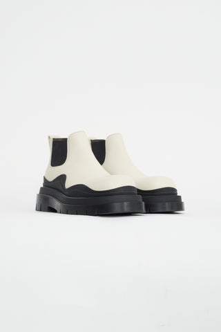 Bottega Veneta Cream 
Black Leather Platform Chelsea Boot