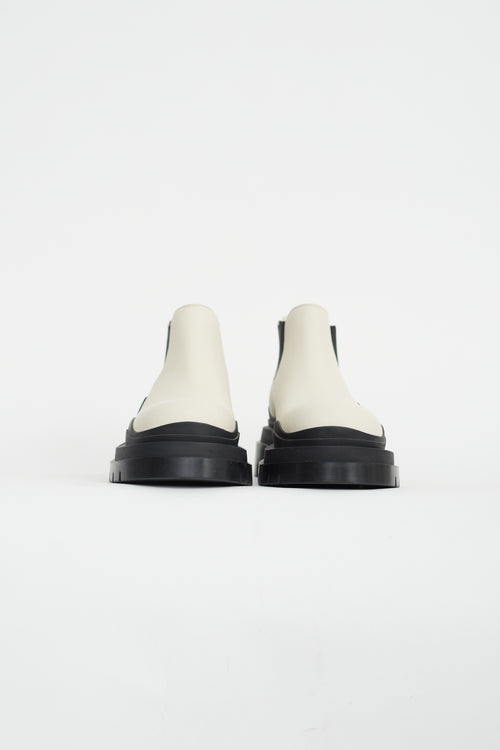 Bottega Veneta Cream 
Black Leather Platform Chelsea Boot