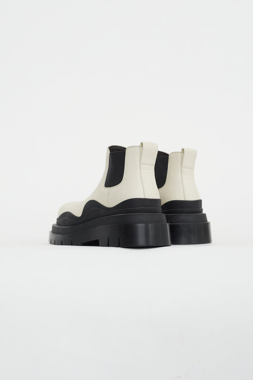 Bottega Veneta Cream 
Black Leather Platform Chelsea Boot