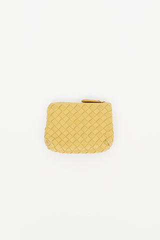 Bottega Veneta Yellow Leather Intrecciato Woven Coin Pouch