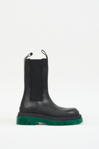 Black 
Green Leather Chelsea Tire Boot