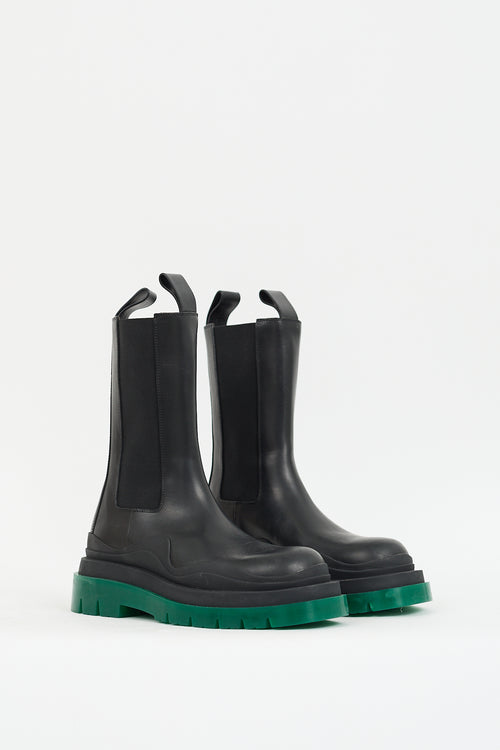 Black 
Green Leather Chelsea Tire Boot